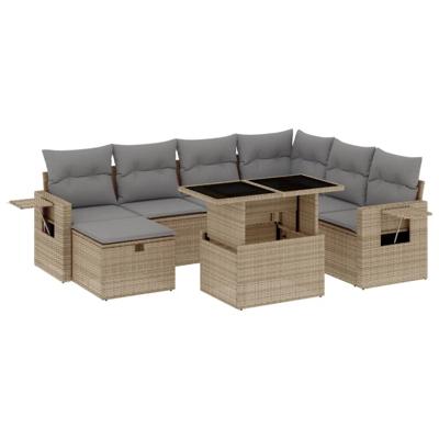 8-delige Loungeset met kussens poly rattan beige