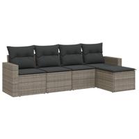 5-delige Loungeset met kussens poly rattan grijs - thumbnail