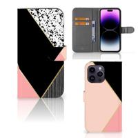 iPhone 15 Pro Max | Book Case | Zwart Roze Vormen - thumbnail