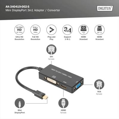 Digitus AV Converter AK-340419-002-S [Mini-displayport - HDMI, DVI, VGA] 3840 x 2160 Pixel