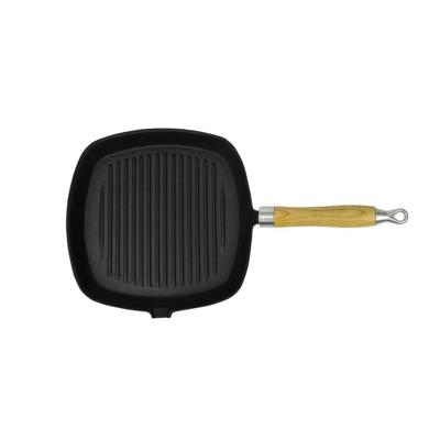 VidaXL Grillpan met houten handvat gietijzer 20x20 cm