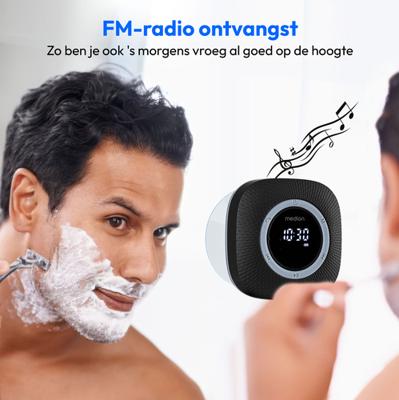MEDION P66096 Douche radio met Bluetooth (badkamerradio, FM radio, zuignap, LED display, IPX6 waterproof, geïntegreerde oplaadbare batterij, MD43884) zwart