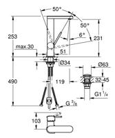 GROHE Plus waterbesparende wastafelkraan L-size met gladde body met push open waste met uittrekbare uitloop chroom 23844003 - thumbnail