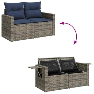 5-delige Loungeset met kussens poly rattan grijs - thumbnail