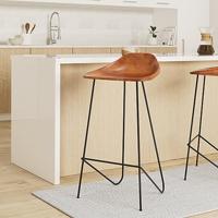 Barstoelen 2 st echt leer zwart en bruin - thumbnail