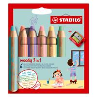 Stabilo woody 3in1 potloden - 6 kleuren + puntenslijper - thumbnail