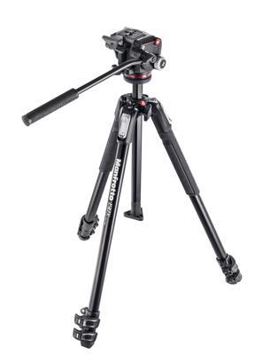 Manfrotto 190X - Kit trípode y rótula 2 Way fluida, 3 Secciones, Aluminio
