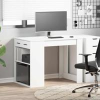 Bureau met lade en plank 102x62x77,5 cm bewerkt hout wit - thumbnail
