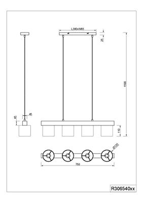 Trio HanglampCameron 4-lichts zwart met houtbruin - R30654002