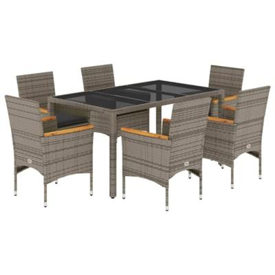 7-delige Tuinset met kussens poly rattan en glas grijs