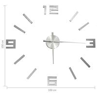 VidaXL 3d-wandklok modern xxl 100 cm zilverkleurig - thumbnail