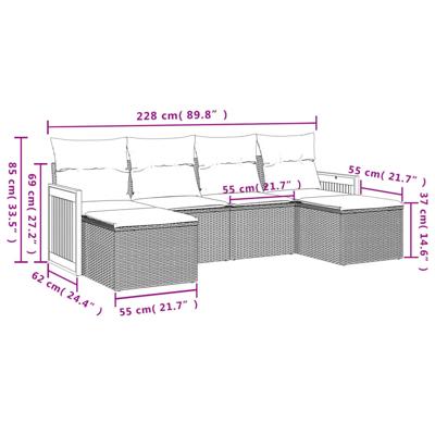 6-delige Loungeset met kussens poly rattan zwart - thumbnail