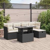 6-delige Loungeset met kussens poly rattan zwart - thumbnail