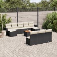 11-delige Loungeset met kussens poly rattan zwart - thumbnail