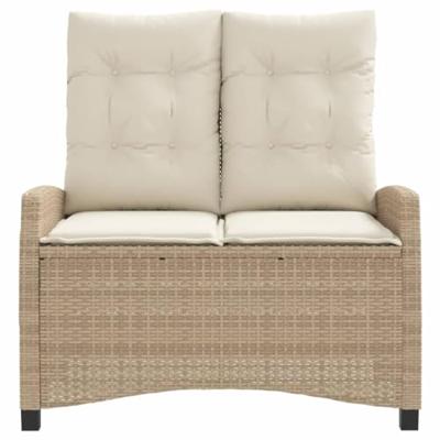 Tuinbankje verstelbaar met kussens poly rattan beige