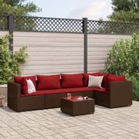 6-delige Loungeset met kussens poly rattan bruin - thumbnail