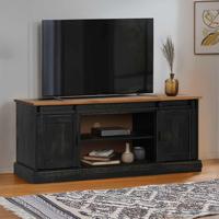 Tv-meubel HALDEN 2 schuifdeuren 150x40x60 cm massief hout zwart - thumbnail