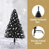 VidaXL Kunstmatig voorverlicht kerstboom met 150 led zwart 150 cm pvc - thumbnail
