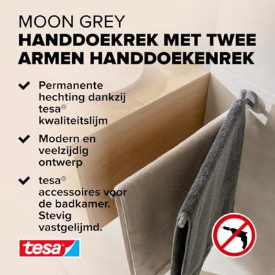 tesa MOON GREY Handdoekhouder 2 handdoekstangen Lijm Metaal