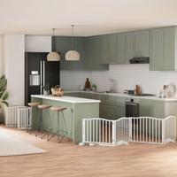 Hondenhek inklapbaar met deur 10 panelen 800cm populierhout wit - thumbnail