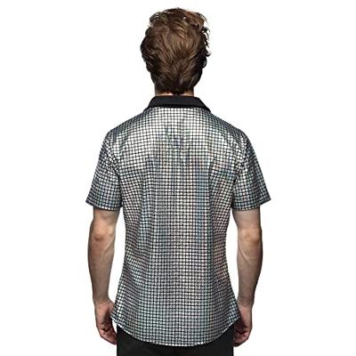 Disco Shirt Geblokt Diamond Zilver Heren