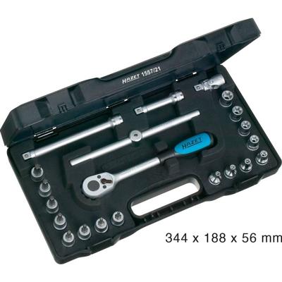 HAZET Gereedschapset 1557/21 - 3/8 inch (10 mm) vierkant hol - Buiten-TORX®-profiel, Binnen-TORX®-profiel - 21-delig - E5 - E14 - T15 - T50