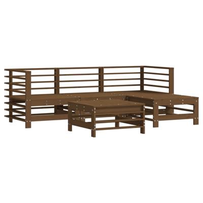 5-delige Loungeset met kussens massief hout honingbruin - thumbnail