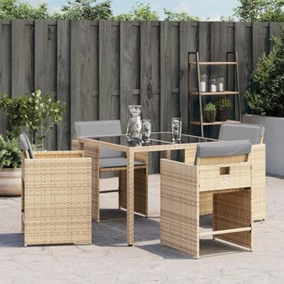 Tuinstoelen 4 st met kussens poly rattan gemengd beige - thumbnail
