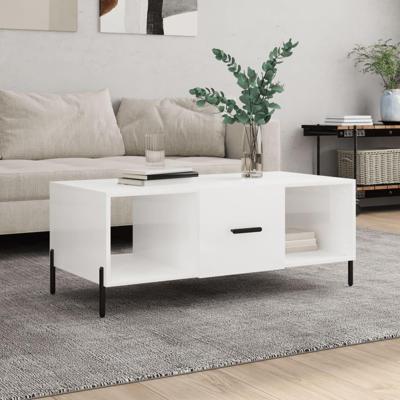 Salontafel 102x50x40 cm bewerkt hout hoogglans wit