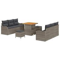 Tuinbankenset met kussen 9 pcs Grijs poly rattan - thumbnail