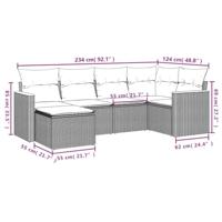 6-delige Loungeset met kussens poly rattan gemengd beige - thumbnail