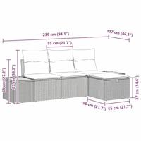 4-delige Tuinbankenset met kussens poly rattan beige - thumbnail