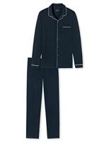 Schiesser doorknoop pyjama interlock blauw - thumbnail