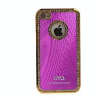 iPhone 4 & 4S met nep diamanten ingelegd Kunststof OMO back cover Hoesje (hard roze) - thumbnail