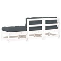 3-delige Loungeset met kussens massief hout wit - thumbnail