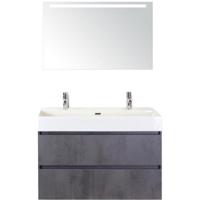 Maxx XL Badmeubelset 100 cm - Beton Antraciet - Wastafel Kube 2 Kraangaten met Sence Spiegel - thumbnail