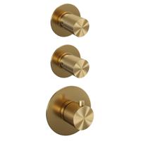 Gold Carving thermostatische regendouche SET 07 met 20 cm douchekop, handdouche, doucheslang en wandaansluitbocht goud geborsteld PVD - thumbnail
