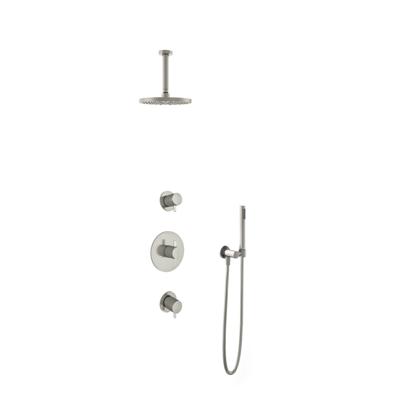 Hotbath Get Together doucheset met 2 stopkranen met 15 cm plafondbuis, 20 cm hoofddouche, geborsteld nikkel