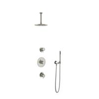 Hotbath Get Together doucheset met 2 stopkranen met 15 cm plafondbuis, 20 cm hoofddouche, geborsteld nikkel - thumbnail