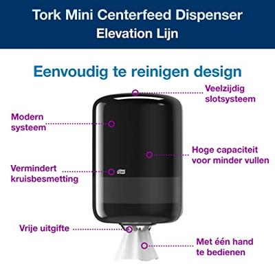 Poetspapierdispenser tork m2 elevation zwart Poetspapierdispenser tork m2 elevation zwart