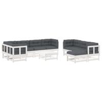 10-delige Loungeset met kussens massief hout wit - thumbnail