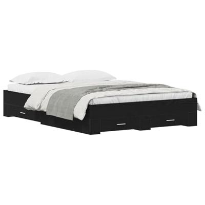 Bedframe met lades Zwart eiken 160 x 200 cm Bewerkt hout