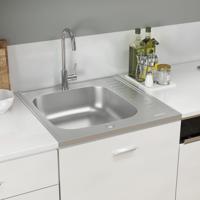 VidaXL Gootsteen met afvoerset 600x600x155 mm roestvrij staal zilver - thumbnail