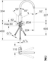 Grohe Eurosmart Cosmopolitan keukenmengkraan hoge uitloop lage druk chroom - thumbnail
