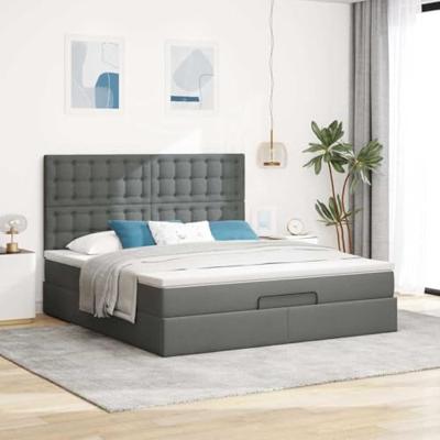 Ottoman bed met matras en LED's 160x200cm stof donkergrijs