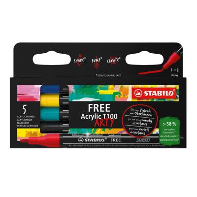 Acrylmarker STABILO Free Acrylic T100 Royal assorti 5 stuks