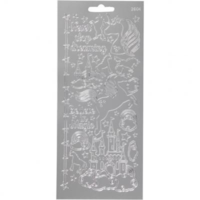 Creativ Company Stickers, unicorn, vel 10x23 cm, zilver, 1 vel