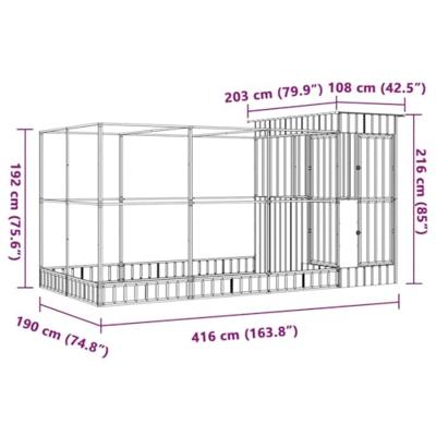 vidaXL Volière met verlengstuk 416x203x216 cm staal zilverkleurig, vogelvolière, papegaaienkooi, grote papegaaienkooi, parkietenkooi, grote vogelkooi