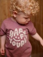 Babyshirt 'Happy Youpi' met korte mouwen en van biologisch katoen paars - thumbnail