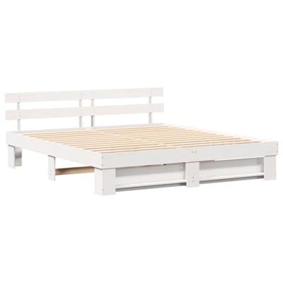 Bedframe met hoofdeinde Wit 200 x 200 cm Massief grenenhout Bedframe met hoofdeinde Wit 200 x 200 cm Massief grenenhout